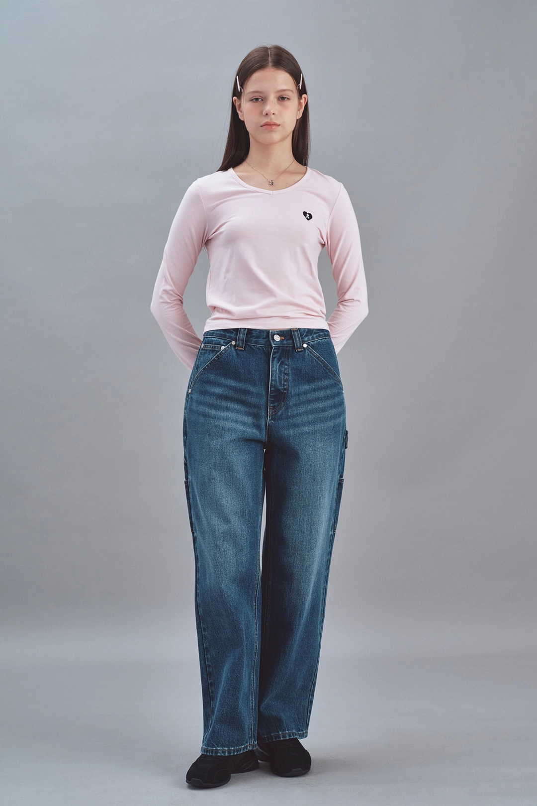 레스트앤레크레이션 V-NECK HEART LOGO LONG SLEEVE - PINK 상품 이미지 2