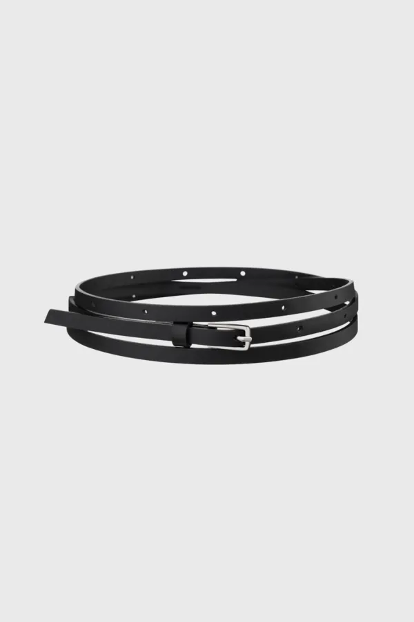 Thin Leather Belt (White / Black)