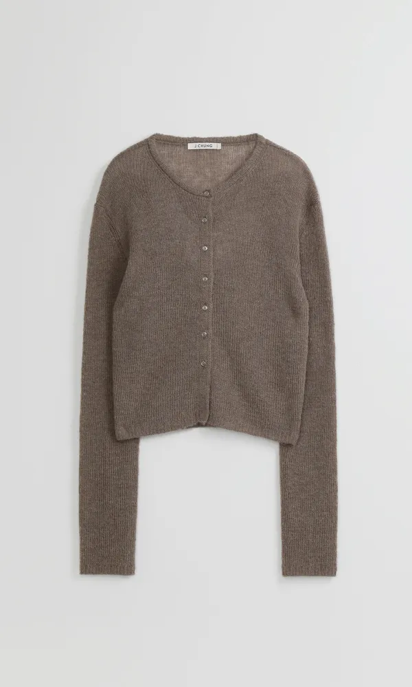 Sheer Button Up Cardigan_Taupe Brown