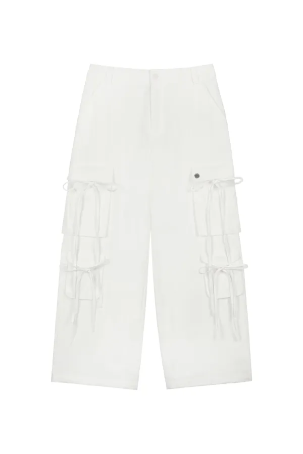 STRING POINT CARGO PANTS IN WHITE