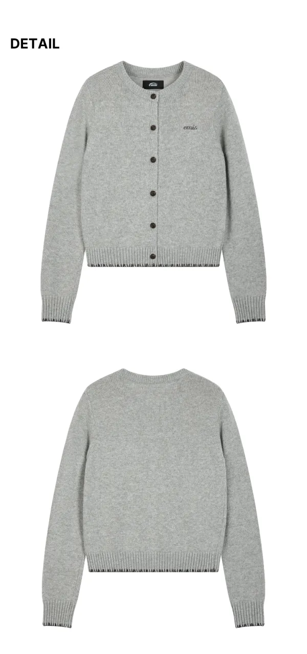 (W) BLANKET STITCH CARDIGAN-LIGHT GRAY