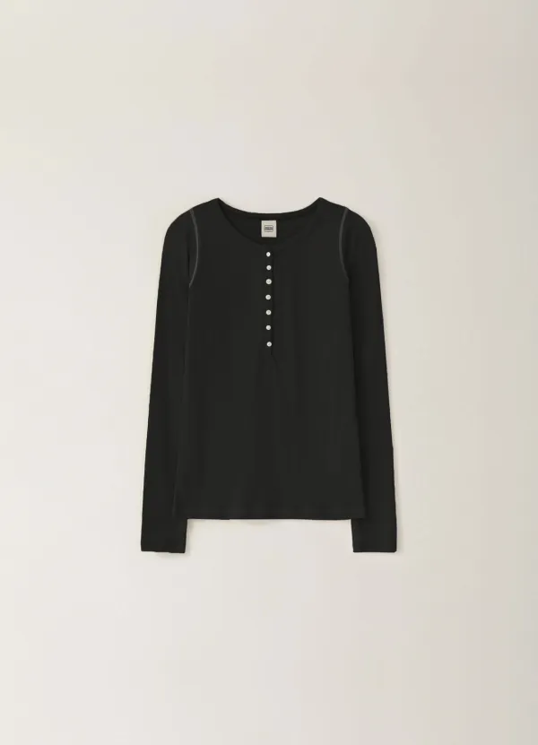 [Limited] Stitch Button Color T-Shirt - Black
