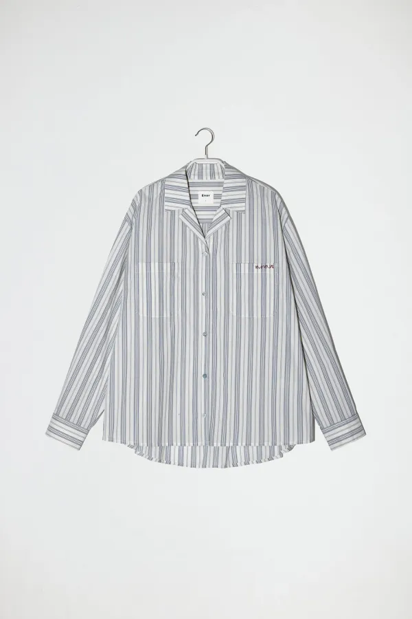RELAXED STRIPE PAJAMA SHIRT - BLUE