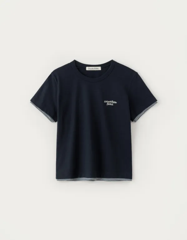 6.12 출고 Small Wave Logo Layered Top - Navy