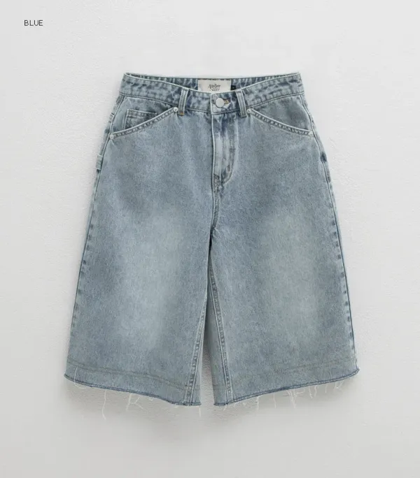 (PT-5546)BOXY SET-UP HALF DENIM PANTS