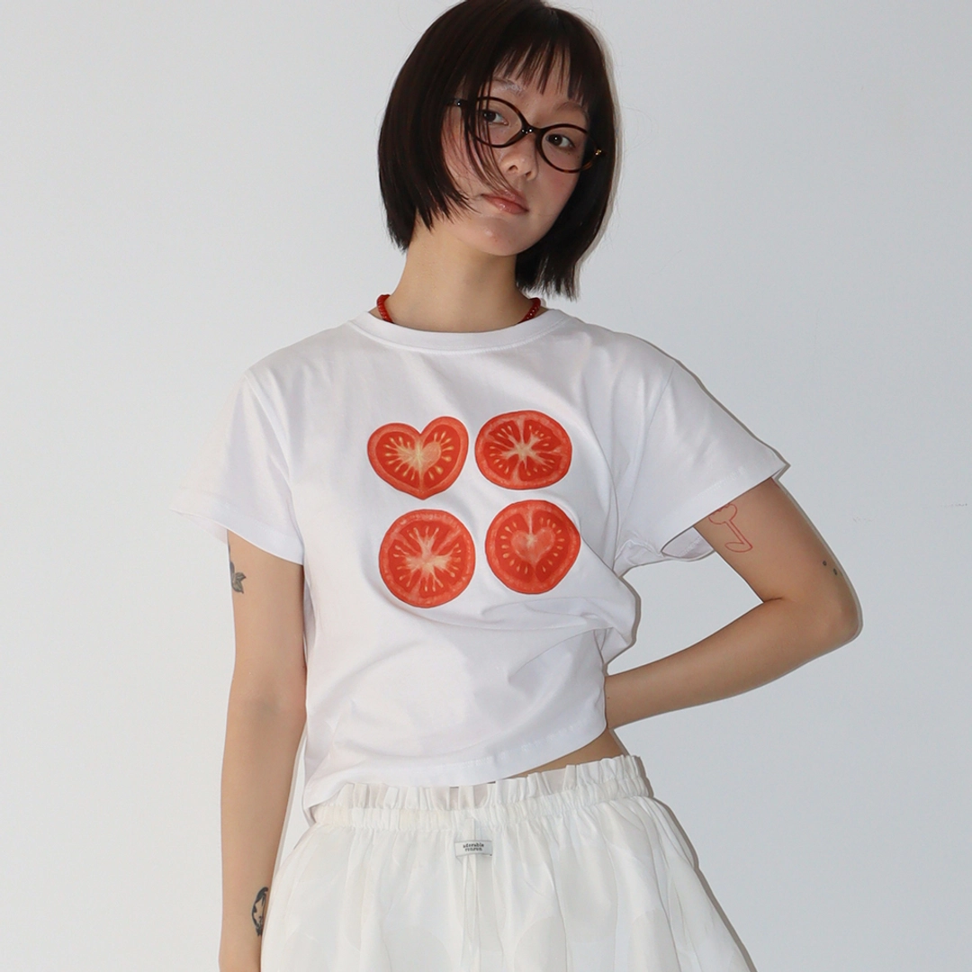 론론 SLICED TOMATO CROP T SHIRT WHITE 상품 이미지 2