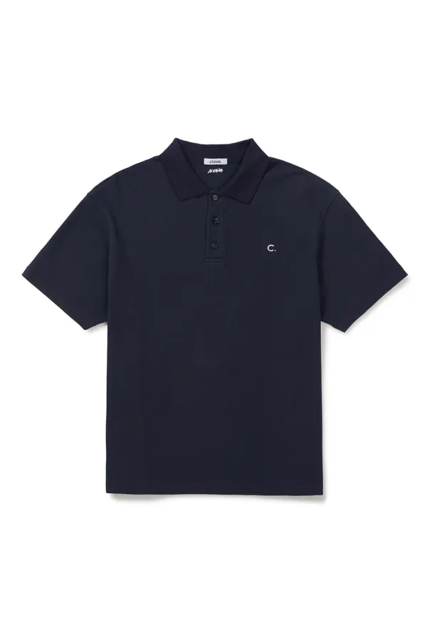 [26SM clove] Waffle Polo T-Shirt_Men (Navy)