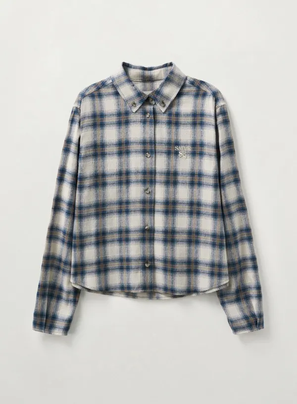 (W) Classic Flannel Check Shirt - Blue