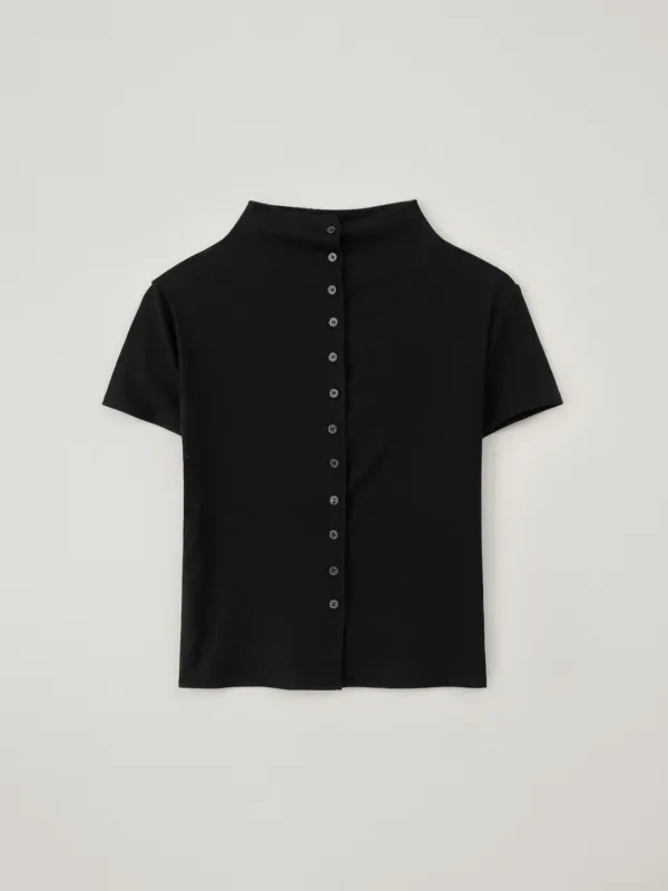 Mock neck buttoned top (black)