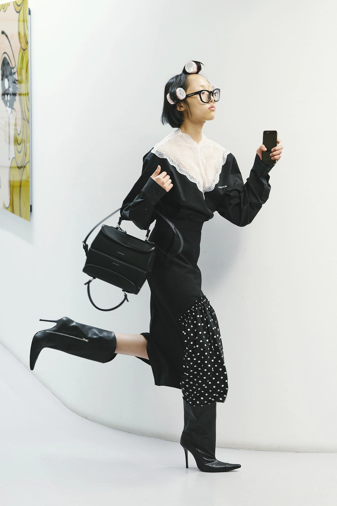 푸쉬버튼 FW25 UNDERLINE BLACK DOT POINTED H-LINE SKIRT 상품 이미지 2