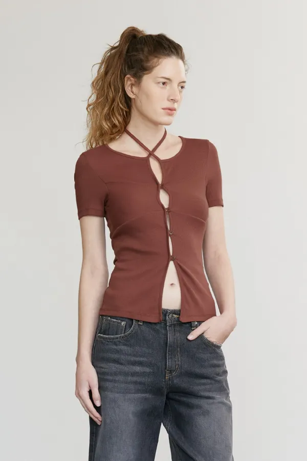 OPEN STRAP CARDIGAN (RED BROWN)