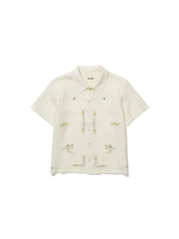 [2차: 6/22 순차발송] Square Linen Flower Shirt Ivory_F262SH11