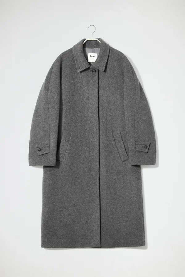 HIDDEN BUTTON WOOL BALMACAAN COAT - GREY
