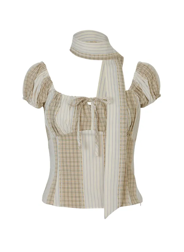 [3차] Baby Mushroom Mix Blouse (Scarf Set / Beige)