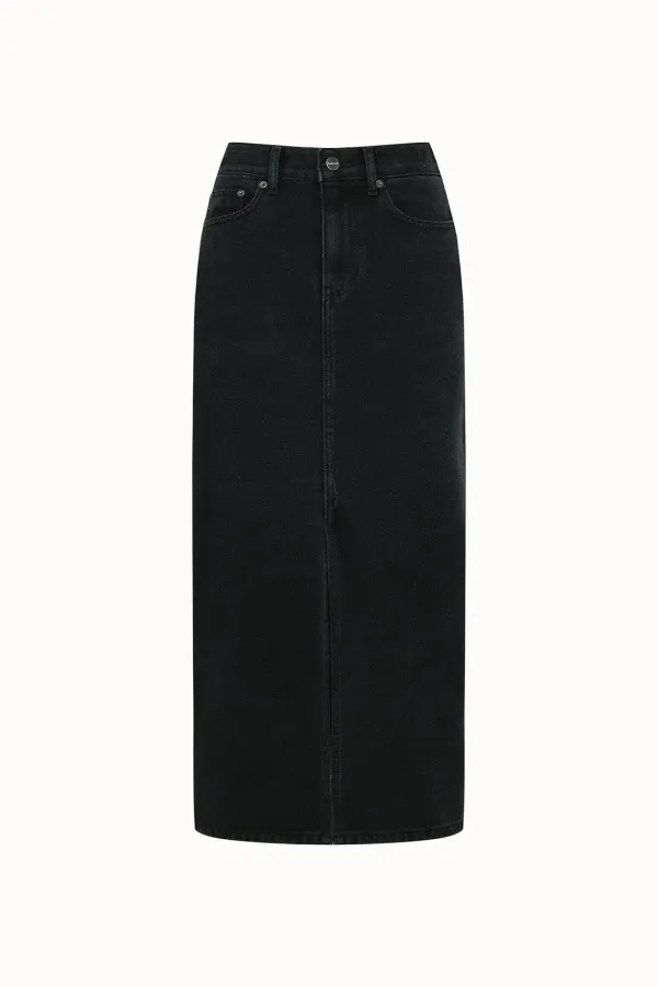 Slit Long Denim Skirt[LMBDAUDN4121]-Black