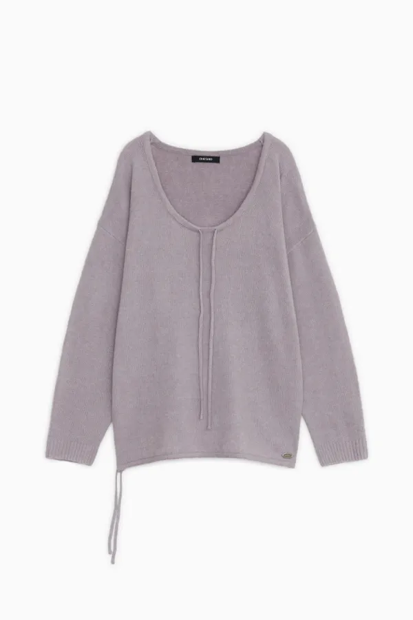 SOFT ALPACA LAYERED U-NECK KNIT, LAVENDER