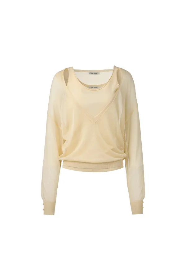 SHEER V-NECK KNIT & SLEEVELESS SET UP [LIGHT YELLOW]