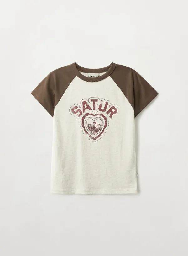 (W) Heart Graphic Raglan T-Shirt - Oatmeal