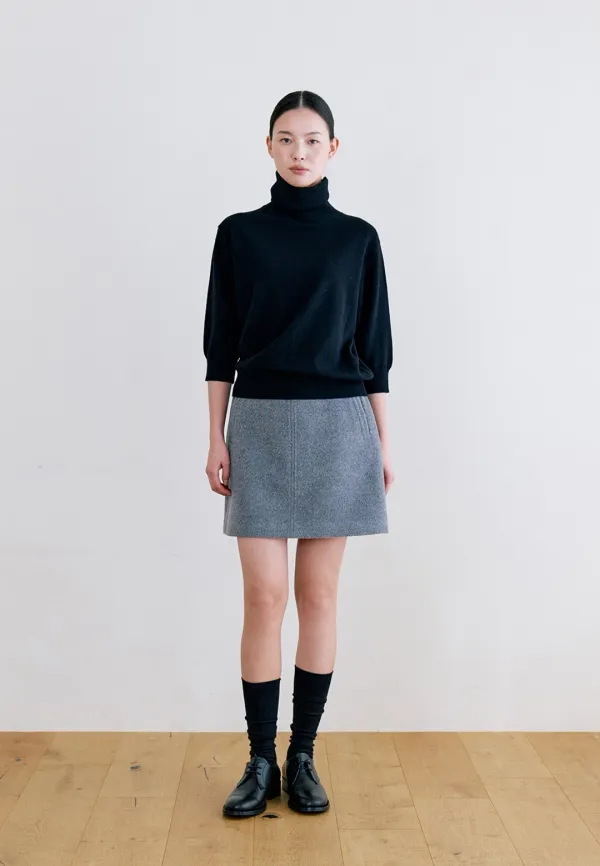 WOOL SINGLE MINI SKIRT - GRAY