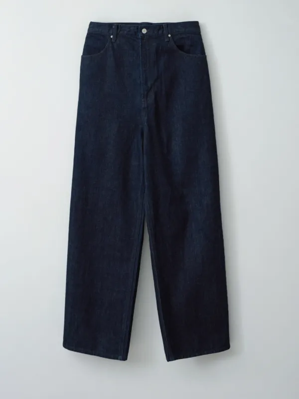 Back-buckle wide denim pants (deep blue)
