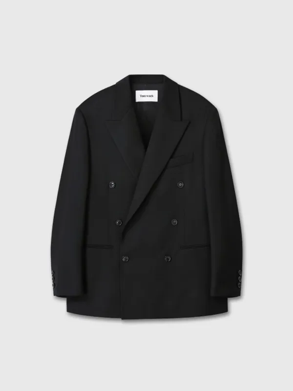 (W) WOOL TWILL DOUBLE-BREASTED TAILORED JACKET_ BLACK