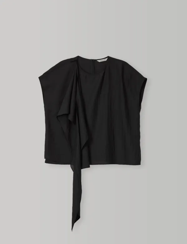 Sheer Scarf Blouse (Black)