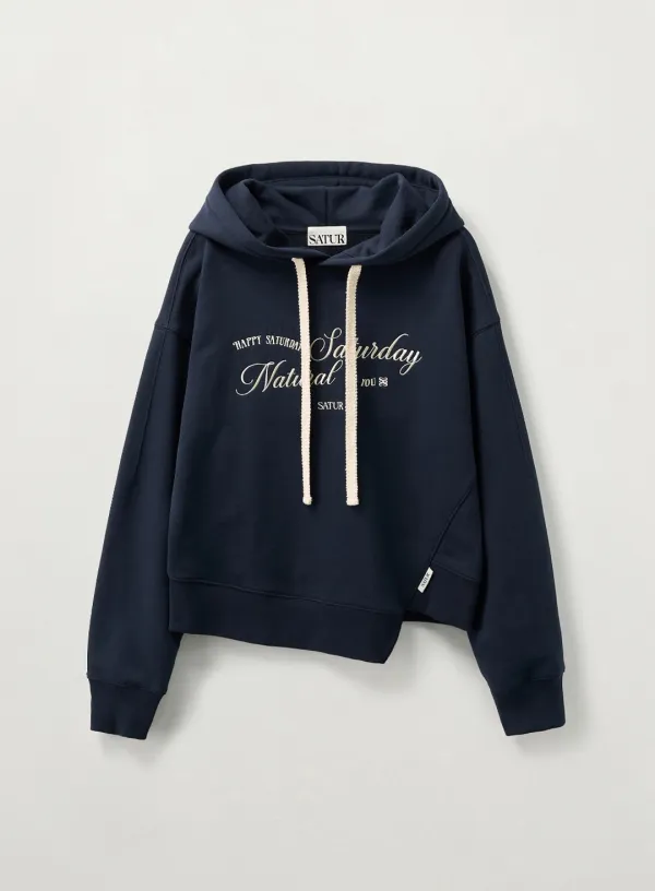(W) Natural Saturday Crop Hoodie - Navy