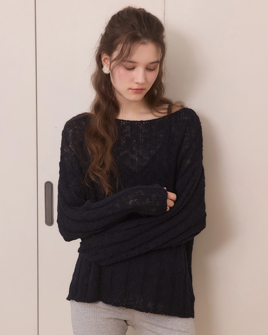 어다울 Soft bloom cable knit - navy 상품 이미지 1