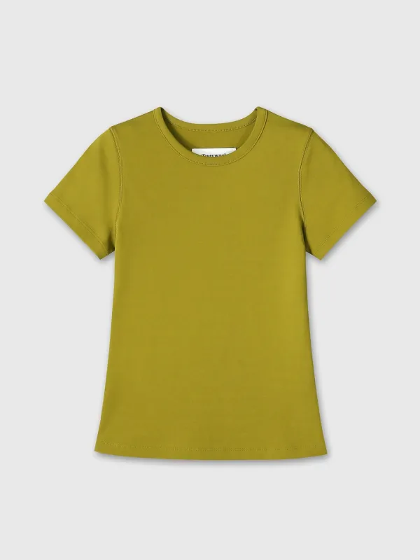 (W) RIBBED HALF SLEEVE T-SHIRTS_ OLIVE