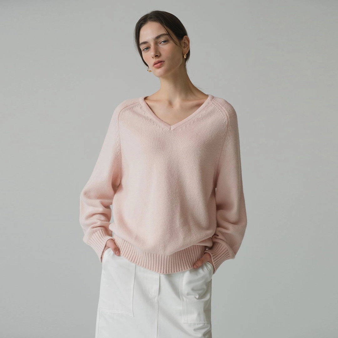 시야쥬 SIKN2156 울 블렌드 루즈 브이넥 니트_Light pink 상품 이미지 2