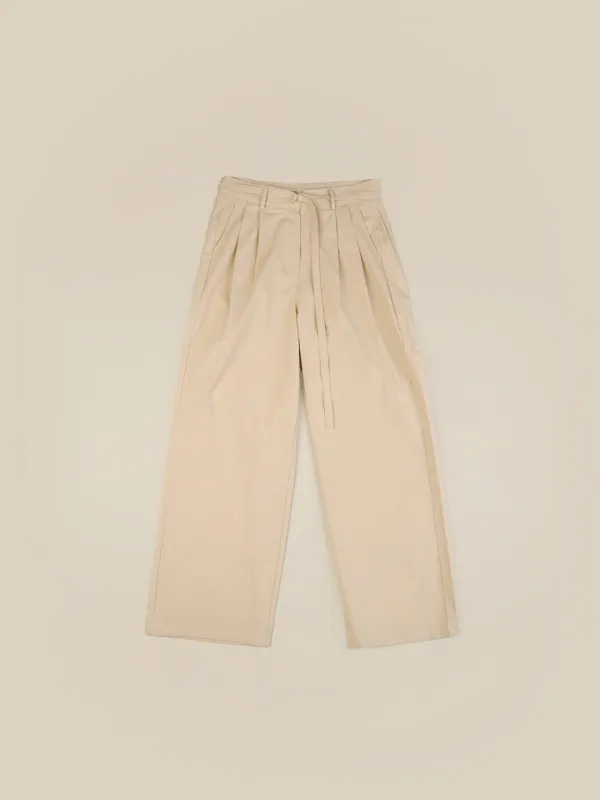 BELT PINTUCK SLACKS PANTS [ BEIGE ]