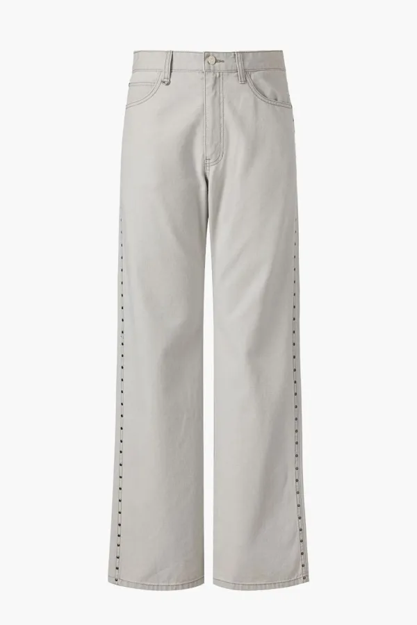 Men\'s Side Studded Gray Denim Pants, Light Gray