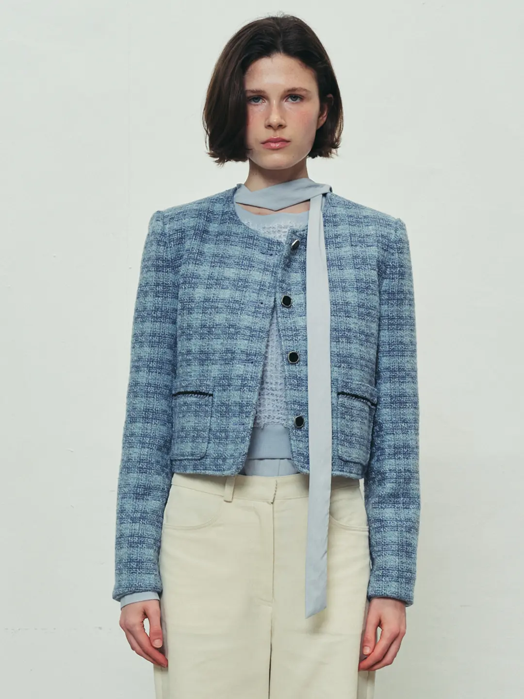쏘이르 TWEED CROP JACKET - SKYBLUE 상품 이미지 1