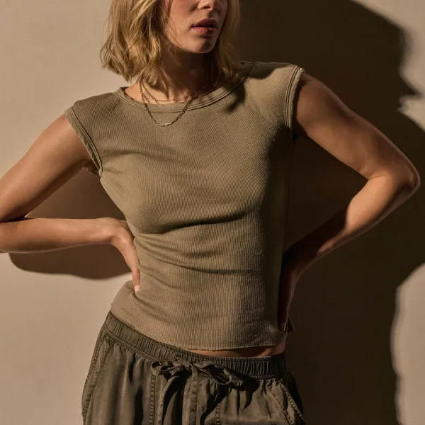 Cotton Cashmere Blend Boatneck Top - Overcast