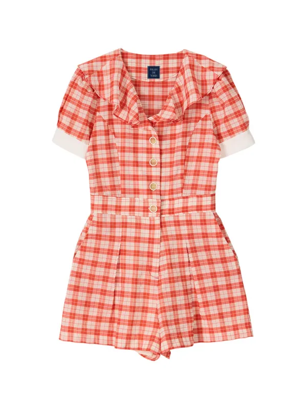 Vintage Collar Jumpsuit_ Red
