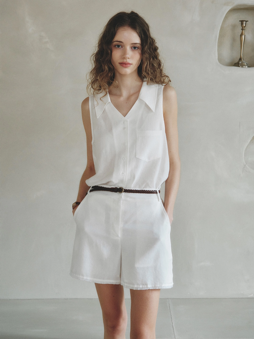 르니나 CARLIN linen belted shorts_white 상품 이미지 1