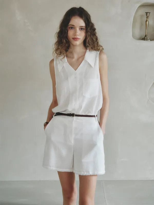 CARLIN linen belted shorts_white