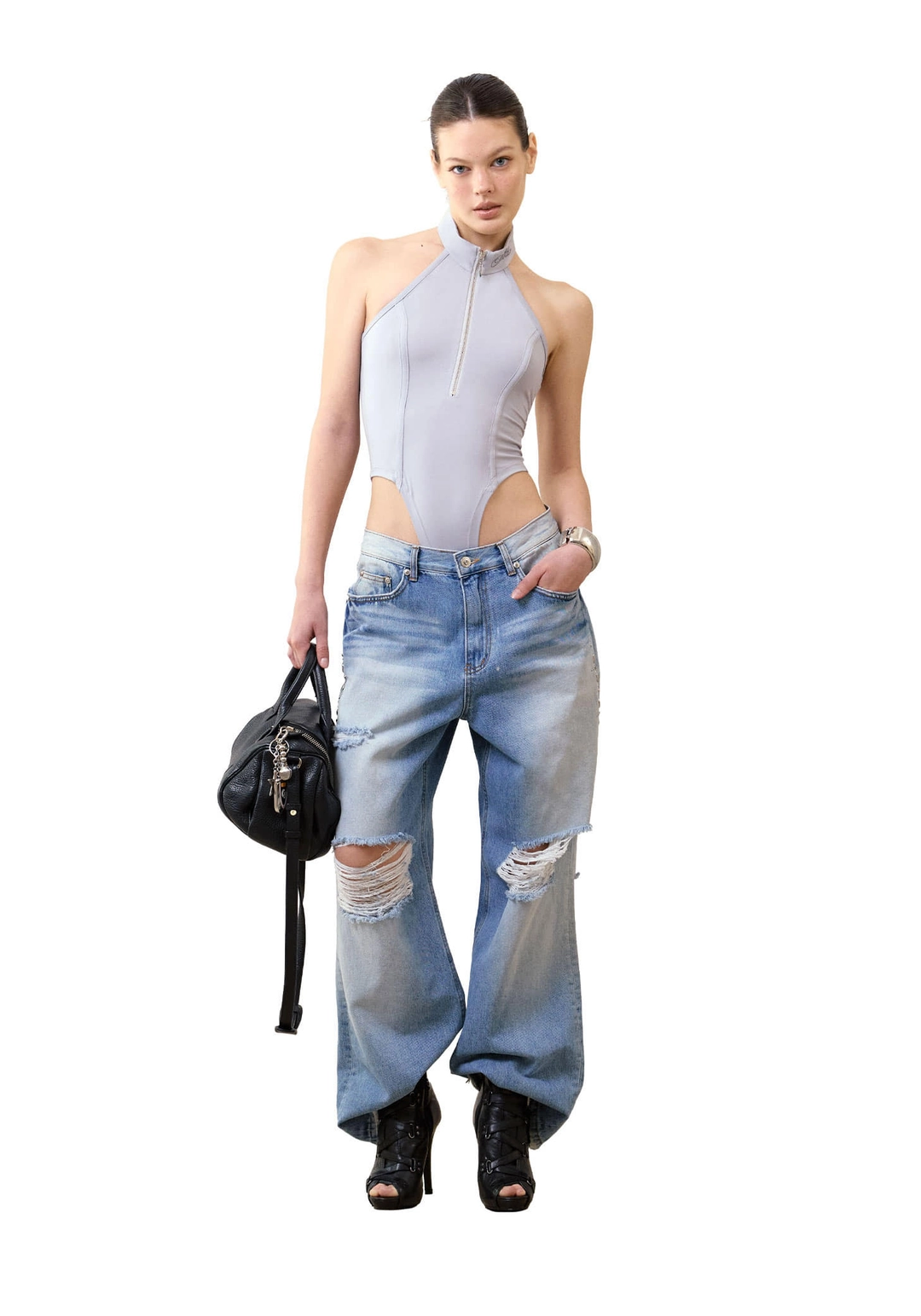 힐다 Moto Zip-up Bodysuit [Gray] 상품 이미지 2