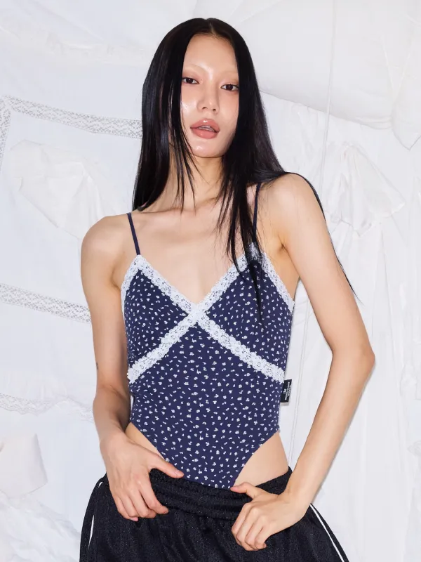 FLOWER LACE BODYSUIT - NAVY