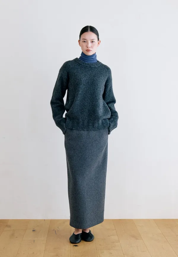 WOOL VERTICAL H LINE LONG SKIRT - CHARCOAL
