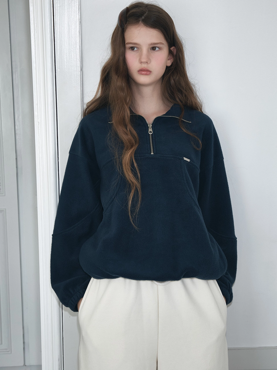 쏘이르 FLEECE HALF ZIP UP - NAVY 상품 이미지 2
