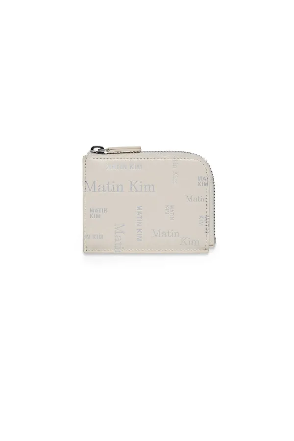 MATIN ALL-OVER LOGO HALF ROUND ZIP WALLET IN IVORY