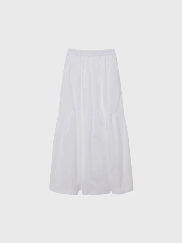 Cotton tiered maxi skirt (white)