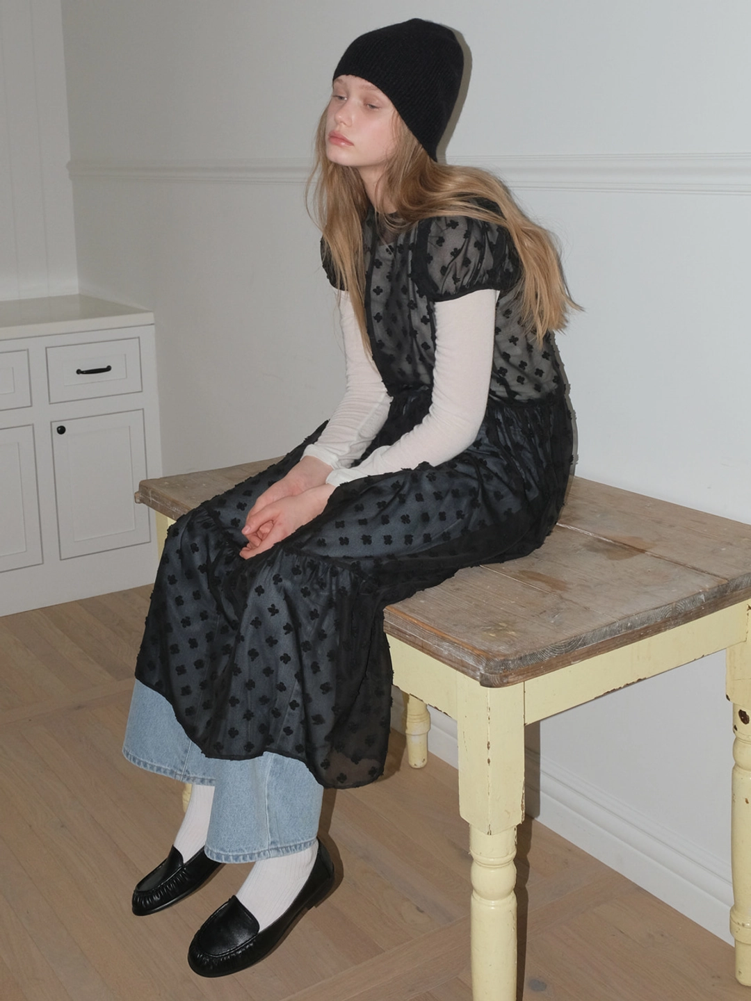 어몽 A SHEER PUFF SLEEVE DRESS_BLACK 상품 이미지 2