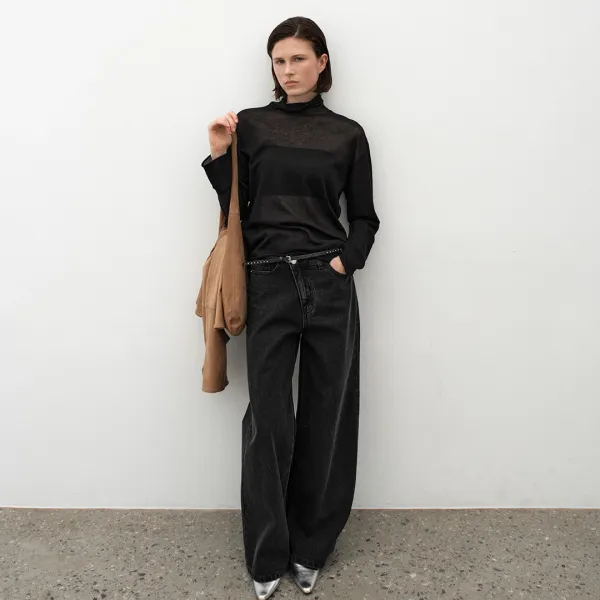 (PT-5690)TWO BUTTON UNBAL DENIM PANTS