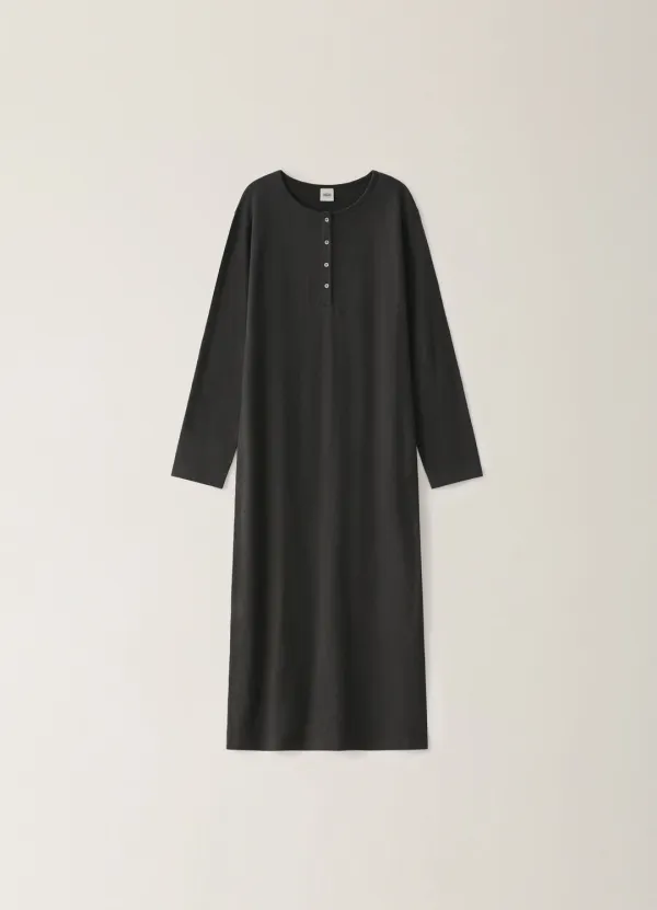 Round Button Maxi Dress - Charcoal