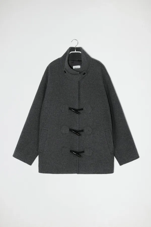HIGH NECK WOOL DUFFLE COAT - DARK GREY