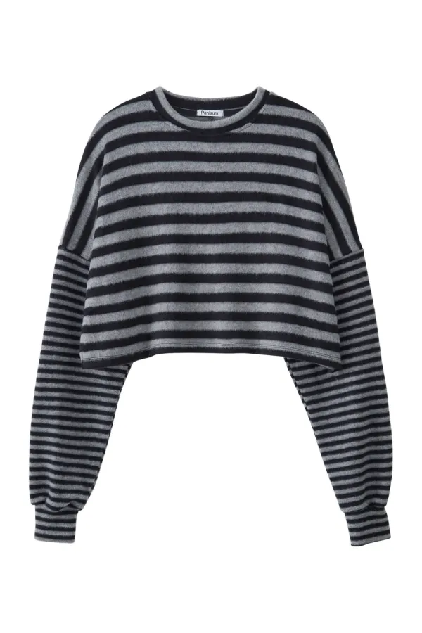 Mixed Stripe Crop T-Shirt_Charcoal