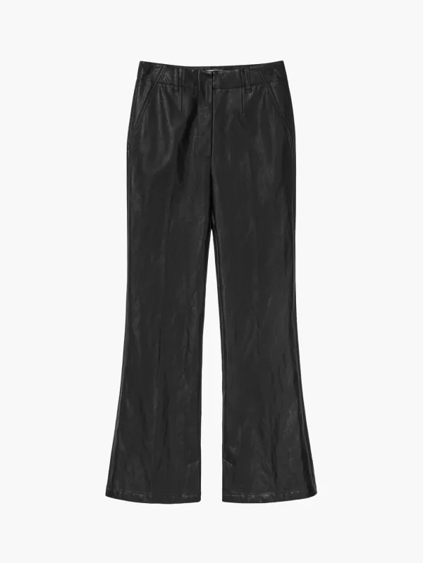 Pintucked Bootcut Slit Pants , Black