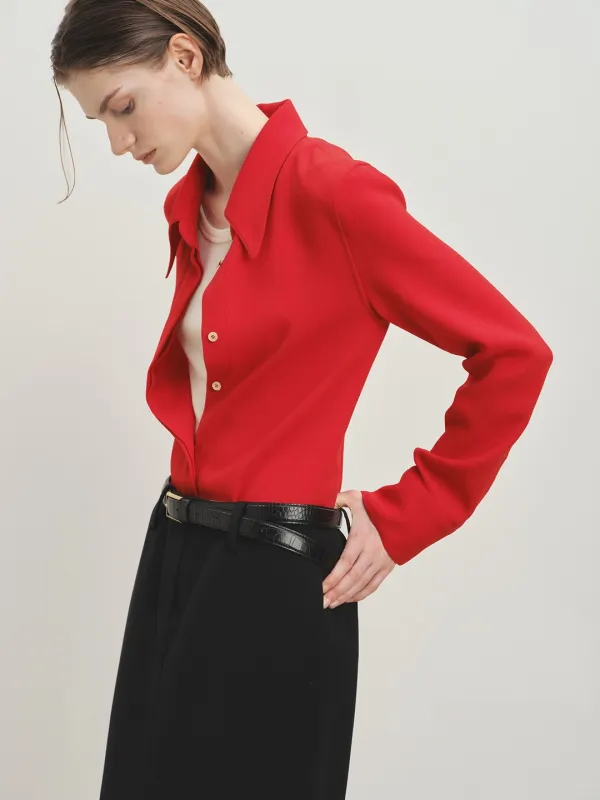 (W) POINTED COLLAR FITTED SHIRTS_ RED
